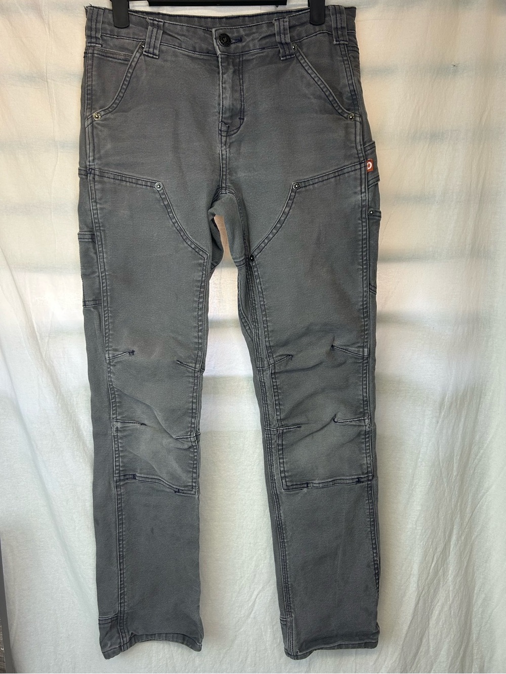 Dovetail Workwear Britt Gray Utility Cargo Pants Jeans Canvas Sz 2 Double Knee